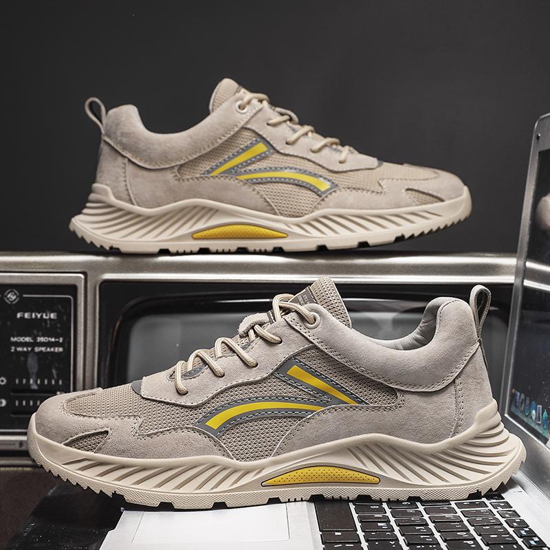 Genuine Leather Rubber Sole Breathable Lightweight Running Shoes 