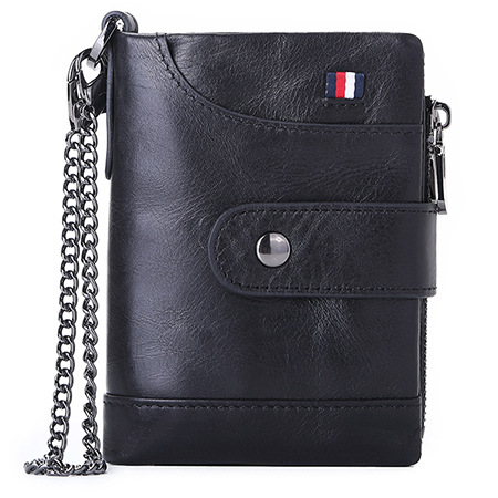 Genuine Leather Multifunctional Buckle Zipper Anti-Theft Wallet 