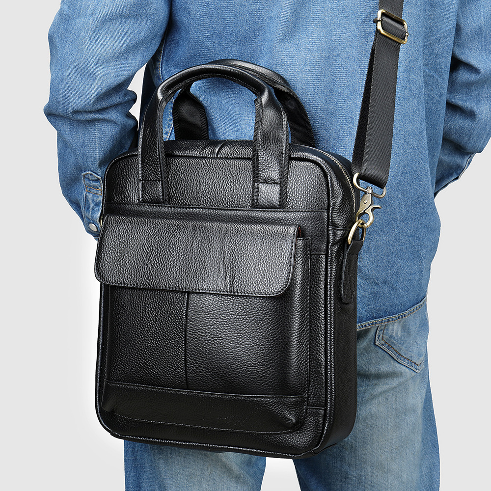  Genuine Leather Vertical Style A4 File Messenger Shoulder Bag 