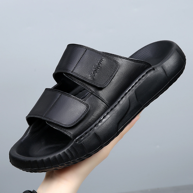 Double Layer Cowhide Rubber Sole Outdoor Men's Slippers