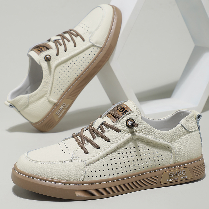  Genuine Leather Breathable Soft Sole Men's Hollow Function Shoes
