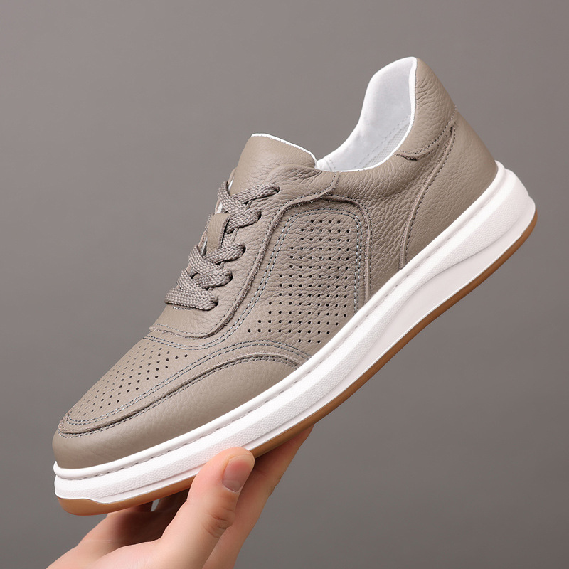 Breathable Top Layer Cowhide Hollow Men's Trendy Casual Shoes