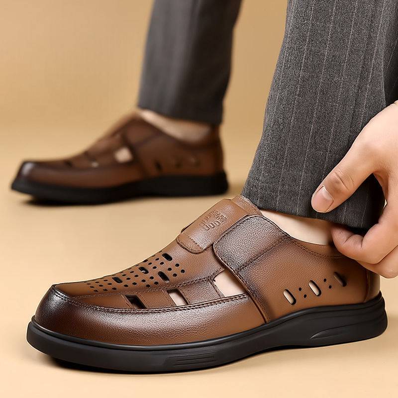 Men’s Perforated Round Toe Slip On Sandals