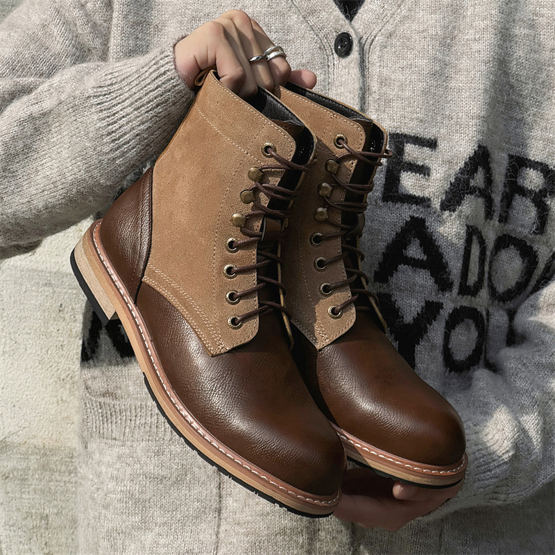 Men's British Retro Comfortable Sole Lace Up High Top Martin Boots