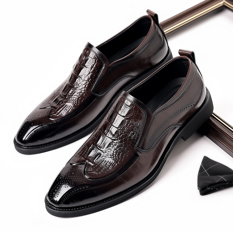 Trendy Crocodile Pattern Business Casual British Style Shoes