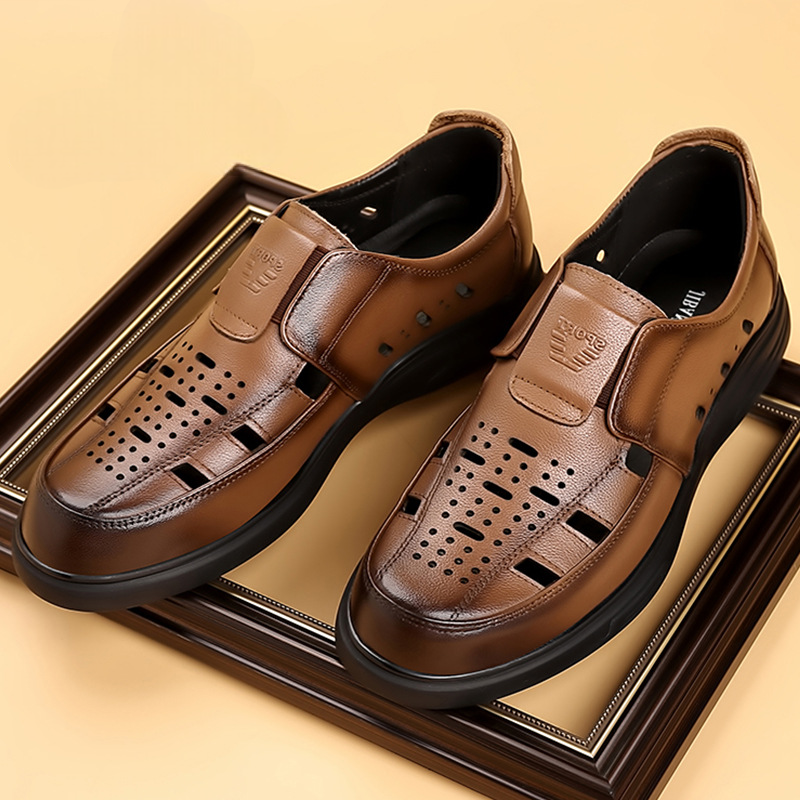 Men’s Perforated Round Toe Slip On Sandals