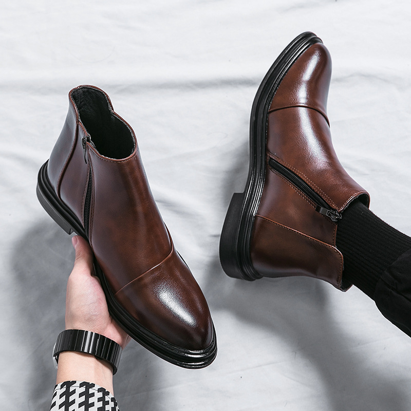 Cowhide Leather Pointed Premium Chelsea  Boots